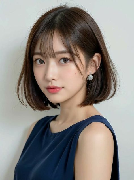 Asian Hair Bob, Medium Bob With Bangs, Japanese Short Hair, Hair Color Asian, Short Haircuts With Bangs, Korean Short Hair, Medium Bob, Short Hair Lengths, Bangs With Medium Hair