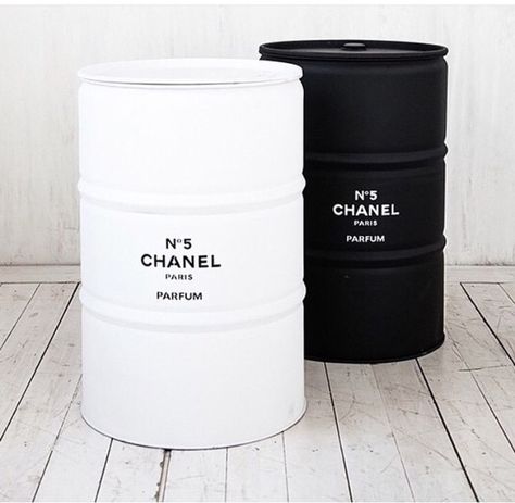 Chanel⚪️⚫️ Oil Barrel, Oil Drum, Furniture Logo, Home Fashion, Coco Chanel, New Room, 인테리어 디자인, Home Deco, Industrial Style