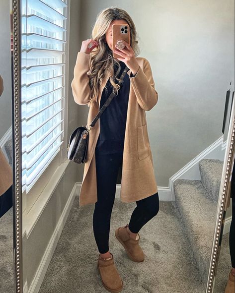 Boho Outfits Neutral, Chestnut Brown Uggs Outfit, Big T Shirt Fall Outfit, Ultra Mini Uggs Outfit Work, Ugg Tie Boots Outfit, Mom Outfit Inspo Fall, Uggs Lounge Outfit, Ugh Outfits 2023, Leggings Uggs Outfit Winter