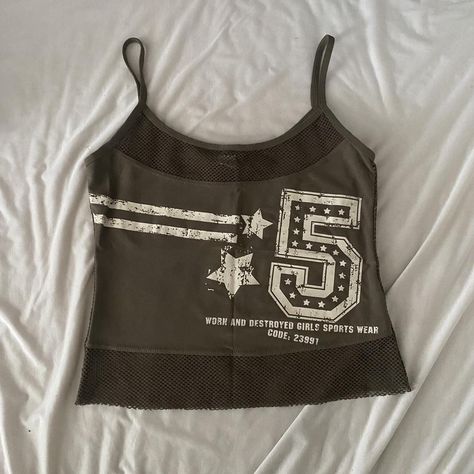 00s fishnet army tank top From old label new... - Depop Girls Sports Wear, 80s Fits, Fishnet Tank Top, Vintage Tanks, Grunge Tank Top, 90s Tank Top, Army Tank, Baby Tank Tops, Italian Shirts