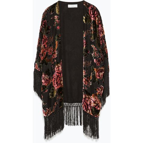 Zara Fringed Devoré Kimono ($30) ❤ liked on Polyvore featuring outerwear, jackets, kimono, cardigans, tops, black, black jacket, kimono jacket, black kimono jacket and fringe kimono jacket Zara Kimono, Kimono Collection, Kimono Tops, Pirate Costumes, Medieval Gown, Kimono Outerwear, Fashion Goth, Mode Kimono, Fringe Kimono