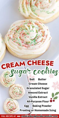 These Cream Cheese Sugar Cookies are so soft and tender. They make perfect cut-out cookies for the holidays too! Add some delicious vanilla frosting or icing and some festive sprinkles to celebrate any occasion! Xmas Cookies Recipes, Cream Cheese Sugar Cookies, Christmas Cookie Recipes Holiday, Christmas Baking Cookies, Christmas Baking Recipes, Dessert Aux Fruits, Cream Cheese Cookies, Christmas Food Desserts, Christmas Snacks