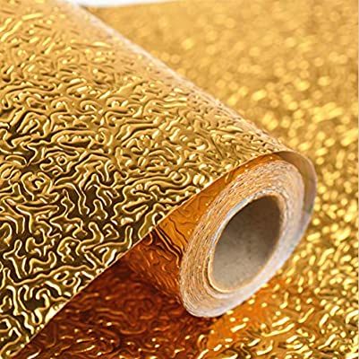 Amazon.com: Emoyi Kitchen Golden Oil Proof Waterproof Paper Aluminum Foil Backsplash Sticker Stove Cabinet Liner Decor Self Adhesive Wallpapers 24''x79'': Arts, Crafts & Sewing Aluminum Foil Wall, Gold Wall Stickers, Foil Wall, Cabinet Liner, Backsplash Wallpaper, Kitchen Stickers, Kitchen Wall Stickers, Kitchen Surfaces, Kitchen Size