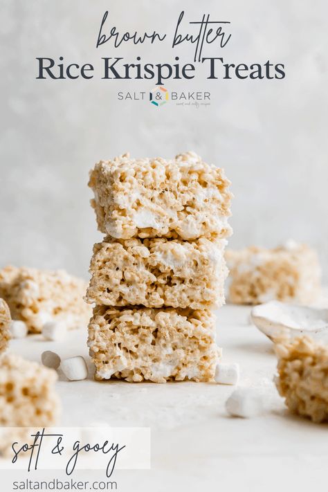 Rice Krispie Treats Easy, Brown Butter Rice Krispie Treats, Brown Butter Rice, Snacks Homemade, Childhood Snacks, Rice Crispy Treats Recipe, Dairy Free Recipe, Krispie Treats Recipe, Salty Treats