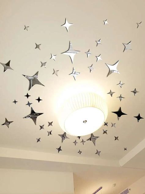 32pcs Star Shaped Mirror Surface Wall Sticker | SHEIN USA Home Stickers, Star Wall Decals, Shaped Mirror, Living Room Size, 3d Star, Mirror Surface, Mirror Wall Stickers, Mirror Effect, Star Wall