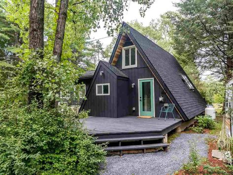 Catskill Chalet A-Frame with Updated Interior on 2.4 Acres Compact Architecture, Lake Side, Frame Cabin, Sleeping Loft, Frame House, A Frame Cabin, A Frame House, Open Concept Kitchen, Split Level