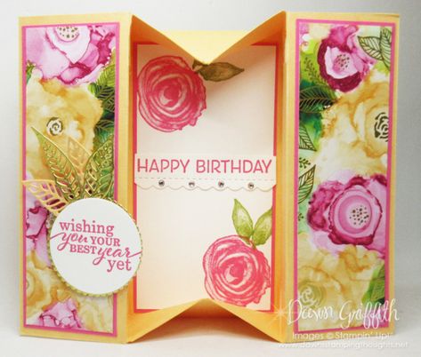 Happy Birthday Crafts, Artistically Inked, Dawn Griffith, Dawns Stamping Thoughts, Make Your Own Card, Step Cards, Flip Cards, Pink Cards, Fancy Fold Cards