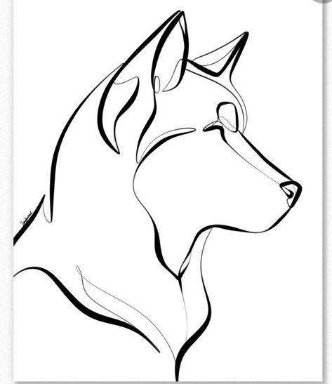 Akita Tattoo Minimalist, Minimalist Husky Tattoo, Husky Line Drawing, Husky Line Art Tattoo, Husky Tatoos, Wolf Flash Tattoo, Husky Drawing Sketches, Husky Outline Tattoo, Husky Drawing Easy