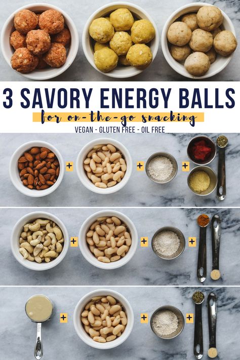 3 Savory Energy Ball Recipes for On the Go Snacking - From My Bowl Savoury Energy Balls, Savory Energy Balls, Savory Bites Recipes, Vegan Savory Snacks, Savory Snacks Healthy, Recipes For On The Go, Healthy Snacks Savory, Healthy Savoury Snacks, Bliss Bowls