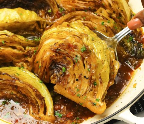 Braised Cabbage Wedges Braised Cabbage With Crispy Topping, Braised Cabbage With Bacon, Braised Napa Cabbage, Beer Braised Cabbage, Seared Cabbage Wedges, Cabbage Wedges Roasted, Broiled Cabbage, Cabbage Stakes, Braised Cabbage Recipes