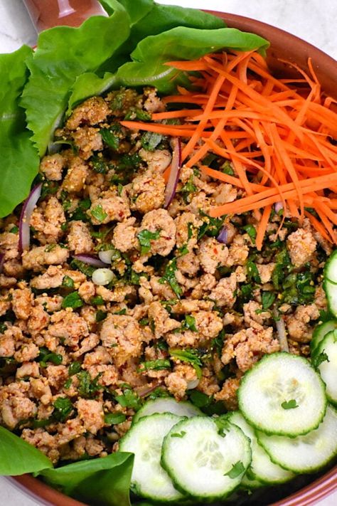 Chicken Larb (Thai Larb Gai) - GypsyPlate Authentic Thai Recipes, Thai Larb, Larb Gai, Chicken Larb, Larb Recipe, Thai Recipes Authentic, Thai Chicken Salad, Laos Food, Meat Salad