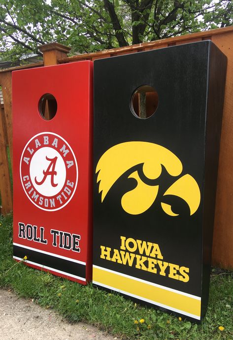 Alabama Crimson Tide Cornhole Boards, Iowa Hawkeye Cornhole Boards Designs, Cornhole Boards Designs, Cornhole Designs, Iowa Hawkeye, Cornhole Game, Corn Hole Game, Game Boards, Iowa Hawkeyes