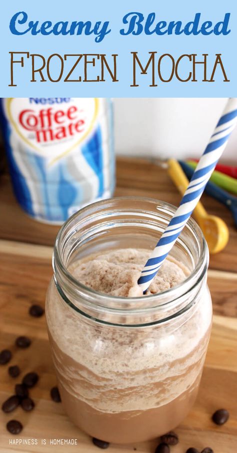 Creamy Blended Frozen Mocha Coffee Drink Frozen Iced Coffee Recipe, Frozen Coffee Recipe, Frozen Coffee Drinks, Smoothie Recipies, Mocha Recipe, Frozen Coffee, Coffee Facts, Vitamix Recipes, Happiness Is Homemade