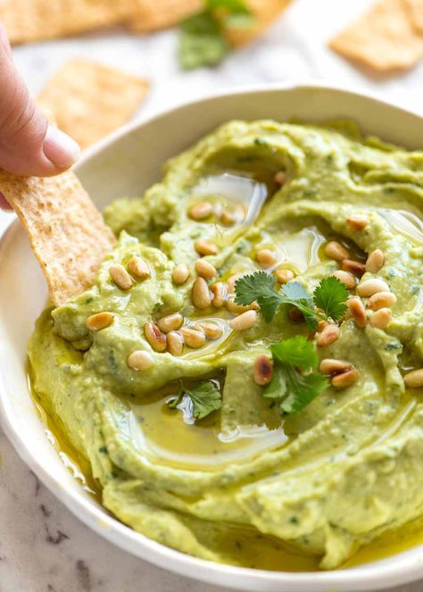 The second best Avocado Dip in the world! (Nothing beats a real Guac ) This ultra creamy avocado dip is super quick to make with avocados and chickpeas, freshness from lemon, and flavour from yoghurt OR tahini, coriander/cilantro, garlic and olive oil. Crack open a beer - snack time is here! Recipe Tin Eats, Avocado Hummus Recipe, Tin Eats, Avocado Dip Recipe, Healthy Snack Alternatives, Avocado Hummus, Avocado Dip, Recipetin Eats, Recipe Tin