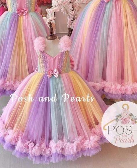 Perfect for candyland themed birthdays! 🩷💜���💛 Made to order for any age Message us for inquiries 🥰 Candy Theme Dress, Princess Style Multicolor Tutu Dress For Birthday, Candyland Couture Outfit, Candyland Birthday Outfit, Candyland Birthday Party Dress, Tutu Frocks, Birthday Frocks, Girls Party Wear, Kids Frocks