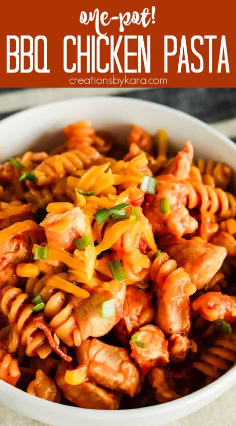 Looking for a delicious and crowd-pleasing dinner idea? Try this easy BBQ chicken pasta recipe that will leave everyone wanting seconds! #bbqchickenpasta #chickenpasta @Creations by Kara Bbq Chicken Pasta, Easy Bbq Chicken, Tangy Bbq Sauce, Dairy Free Dinner, Low Carb Vegetarian Recipes, Easy Bbq, Easy Chicken Dinner Recipes, Yummy Pasta Recipes, Pan Meals