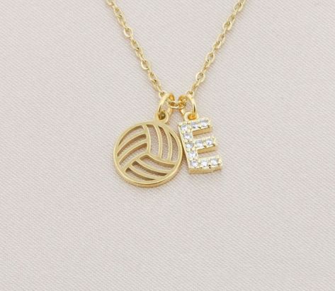 Custom volleyball necklace - personalize with Initial. Great team gift or volleyball coach jewelry. No tarnishing - 100% stainless steel!  14K Gold Fill Chain upgrade offered in dropdown. Great team gift - See Photos for Options. More Sports Gifts - https://www.etsy.com/shop/DistinctlyIvy?ref=l2-shopheader-name&search_query=sports+gifts Handmade in our shop and packaged with care in a DistinctlyIvy gift box (see last photo). SHIPS in 1 Business Day! RETURN POLICY / SATISFACTION GUARANTEE Our #1 Volleyball Coach Gift Basket, Volleyball Necklace, Volleyball Jewelry, High School Volleyball, Volleyball Coach Gifts, Custom Volleyball, School Volleyball, Volleyball Coach, Bff Jewelry