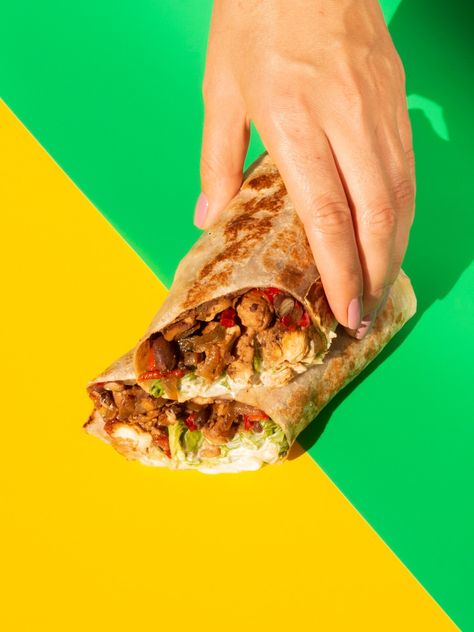 Burrito Photography, Food Art Photography, Food Photoshoot, Food Graphic Design, Colorful Background, Taco Bell, Food Poster, Burritos, Free Photo