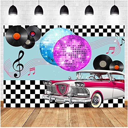 Rock Set Design, Disco Ball Theme, Retro Backdrop, 50s Theme Parties, 50s Photos, Sock Hop Party, 50s Theme, Cake Table Decor, Rock N Roll Party