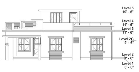 Front elevation of the house plan is given in this 2D Autocad drawing file. Download the Autocad file. - Cadbull Front Elevation Drawing, Front View Of House, 2d Autocad Drawing, Drawing House Plans, Simple Floor Plans, Drawing Model, Elevation Plan, Elevation Drawing, Architecture Drawing Plan