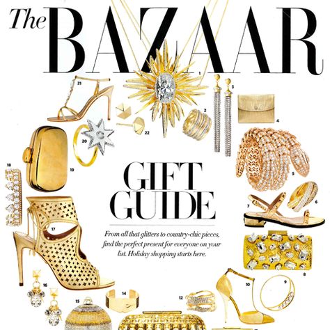 Bazaar - White, Black, & Gold Gift Guide Magazine, Magazine Page Design, Jewelry Banner, Gift Guide Design, Fashion Magazine Layout, Holiday Magazine, Harpers Bazaar Magazine, Magazine Ideas, Magazine Layouts