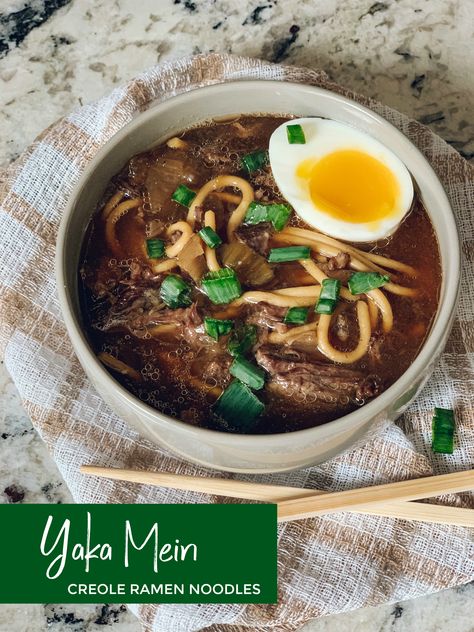 YAKA MEIN – CREOLE RAMEN NOODLES Yaka Mein, Yakamein Recipe, Best Pressure Cooker, Cajun Cooking, Louisiana Recipes, Creole Recipes, Asian Soup, Beef And Noodles, Cajun Recipes