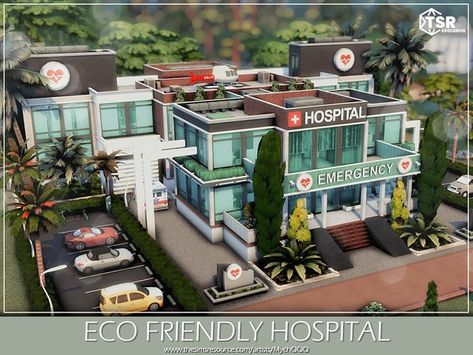 MychQQQ's Eco Friendly Hospital Lotes The Sims 4, The Sims 4 Lots, Youtube Cover, Sims 4 Cas Mods, Maternity Hospital, Sims 4 House Design, Medical Careers, Youtube Design, Sims House Design