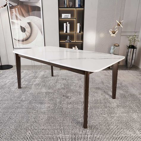 Luna Modern White Quartz Top Dining Table | Costco Cassina Table, Quartz Dining Table, Quartz Table, Teal House, Modern Table Base, Pure White Background, Wood Table Bases, Dining Tables And Chairs, Stone Table