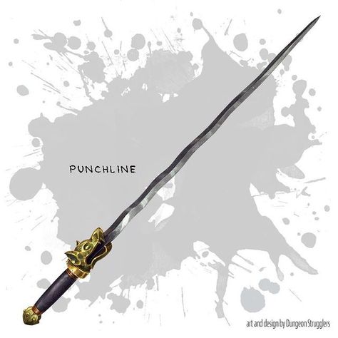 Dungeon Strugglers on Instagram: "✨New Item!✨ Punchline Weapon (shortsword), rare You have a +1 bonus to attack and damage rolls made with this magic weapon. When you roll a 20 to hit with this sword, the target must make a DC 13 Wisdom saving throw or be affected by the hideous laughter spell. The spell does not require concentration or material components when cast from the sword. Additionally, whenever you kill a creature with this shortsword, its corpse writhes and convulses in a fit of la Fantasy Relics, Dnd Items, D D Items, Ascii Art, Dnd 5e Homebrew, Magic Items, Magic Design, Infj Personality, Oc Art