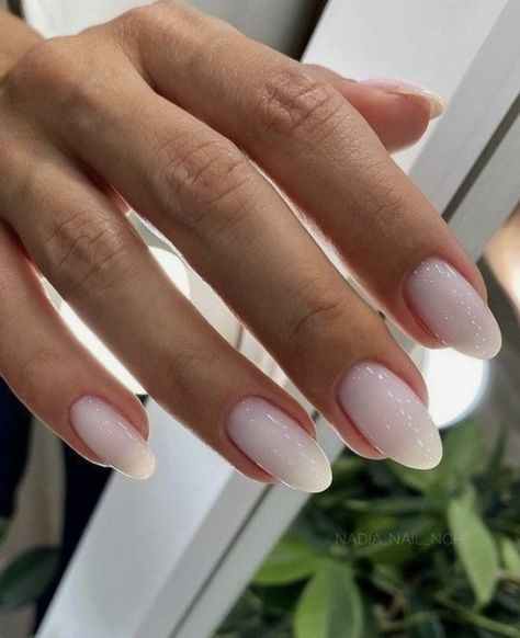 Wedding Nails Milky White, Sheer White Nails, Milky White Nails Acrylic, Milky White Almond Nails, Ombre Almond Nails, Spring Motivation, Nails Milky White, Milky Nails, Plain Nails