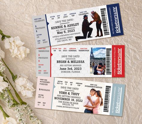 Ticket Stub Wedding Invitations, Save The Date Concert Ticket, Movie Ticket Save The Date, Music Themed Save The Date, Concert Ticket Wedding Invitations, Wedding Ticket Invitation, Wedding Invitations Magnet, Creative Save The Date Ideas Unique, Save The Date Ideas Magnets