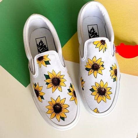 Vans Flowers, Butterfly Vans, Canvas Shoes Diy, Sharpie Shoes, Vans Shoes Fashion, Sunflower Vans, Vans Shoes Women, Hand Painted Butterfly, Custom Vans Shoes