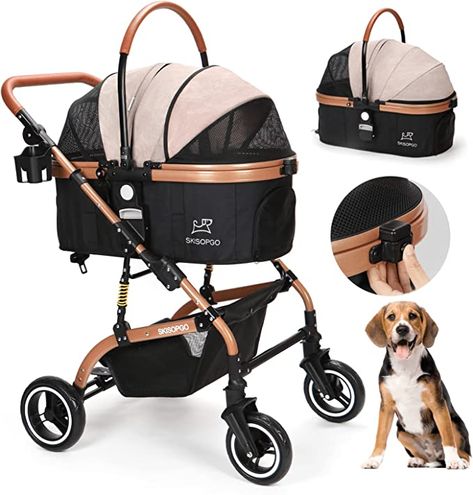 AmazonSmile : SKISOPGO 3-in-1 Pet Strollers for Small Medium Dogs Cat with Detachable Carrier Foldable Travel Pet Gear Stroller (Khaki) : Pet Supplies Dog Frame, Cat Stroller, Pet Strollers, Travel Pet, Luxury Dog Collars, Dream's Cat, Dog Stroller, Pet Stroller, Animals Dog