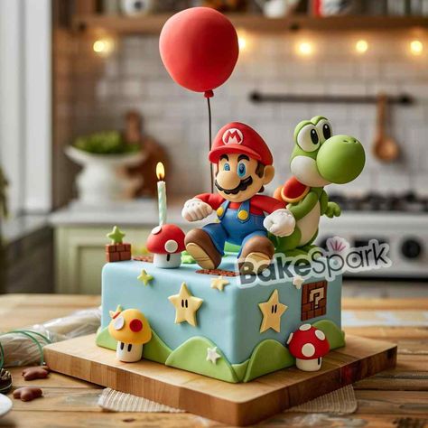 Super Mario Cakes That Bring the Game to Life - BakeSpark Birthday Cake Super Mario, Mario Birthday Party Food Ideas, Super Mario Cake Ideas, Mario Theme Cake, Super Mario Brothers Cake, Cake Super Mario, Super Mario Birthday Cake, Super Mario Bros Cake, Cake Mario