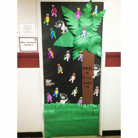 Where the Wild Things Are Door Decorating for Read Across America Week Where The Wild Things Are Door Decoration, Wild About Reading Door Decoration, Wild Things Book, Daycare Graduation, Rainforest Classroom, Literacy Week, Read Across America Week, Book Door, Kindergarten Graduation Party