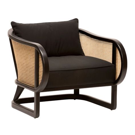 Product Overview Clean lines and graceful curves make this contemporary chair a standout. Featuring cane weave panels, a black wood frame, and black cushions for extra comfort, the Stockholm chair adds an organic, modern vibe to your home. Curled up with a good book, you'll be here for hours. Color: Black Material: Can Cane Chair, Contemporary Chairs, Black Cushions, Burke Decor, Barrel Chair, Rattan Furniture, Modern Vibe, Arm Chairs, Organic Modern