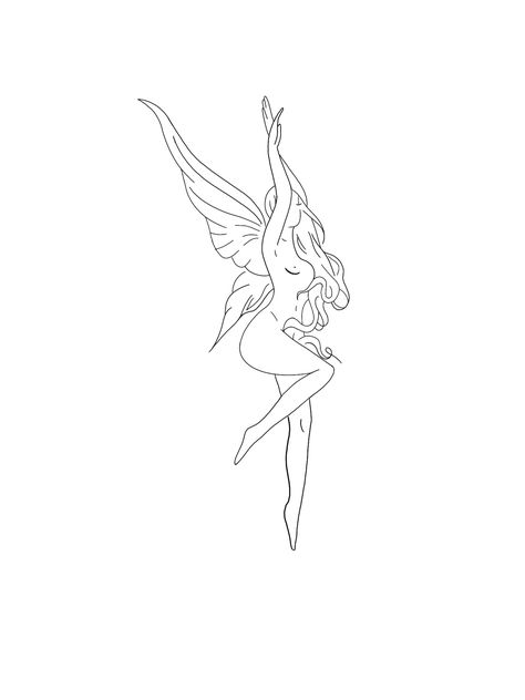 Tattoo Witchy Aesthetic, Fairy Line Tattoo, Elf Tattoo Design, Fine Line Tattoo Flash, Fairy Tattoo Designs Unique, Dainty Fairy Tattoo, Fairy Line Art, Lineart Aesthetic, Faerie Tattoo