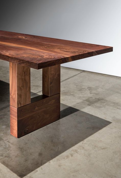 A solid walnut board top that has been hand-selected to show off the natural beauty and character of the dark walnut. The tabletop is set on solid walnut legs. The legs are made to keep the table structurally sound while still adding to the modern style and natural beauty of the table. Contact us about custom sizing, wood options, stain choices, metal colors, design modifications, and pricing. Dining Table Industrial, Wood Dining Table Rustic, Maple Dining Table, Modern Conference Table, Rattan Dining Table, Walnut Board, Table Industrial, Communal Table, Custom Furniture Design