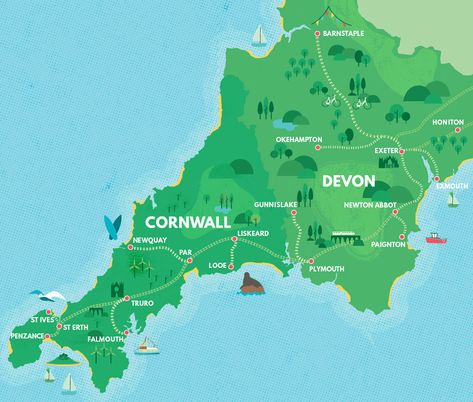 devon-cornwall-rail-network-map Truro, Map Of Cornwall, Great Western, Cornwall Map, Newton Abbot, Exeter Devon, Community Volunteering, Great Western Railway, Devon And Cornwall