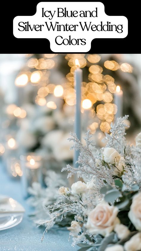 Elegant winter wedding decor featuring icy blue and silver accents for a timeless and magical vibe. Frost Wedding Theme, Icy Blue Wedding Theme, Winter Wedding Centerpieces Elegant, Winter Ball Decorations, Ball Themed Wedding, Blue And Silver Wedding Theme, Blue Christmas Wedding, Winter Wonderland Wedding Reception, Winter Wedding Table Decorations