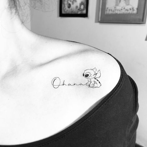 16 Fine Line Tattoos For Families That Will Perfectly Represent Your Bond & Love Tattoos For Moms, Ohana Tattoo, Stitch Tattoo, Mother Tattoos, Disney Tattoo, Tattoos For Daughters, Family Tattoos, Sister Tattoos, Friend Tattoos