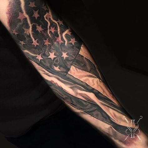 10 Best Black American Flag Tattoo Ideas That Will Blow Your Mind! | Outsons | Men's Fashion Tips And Style Guides Men Western Tattoo Ideas, Black American Flag Tattoo, Flag Sleeve Tattoo For Men, Black And White American Flag Tattoo, American Themed Tattoo, 1776 Tattoos For Men, America Tattoos For Men, Patriotic Tattoos Sleeve, American Flag Tattoos For Guys