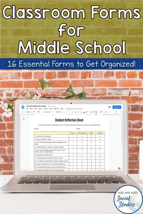 Turn In Trays Classroom Middle School, Elar Classroom Setup Middle School, Classroom Management Middle School, Middle School Absent Procedures, Student Absences In Middle School, Middle School Reading Classroom, Admin Ideas, Student Reflection Sheet, Middle School Classroom Organization