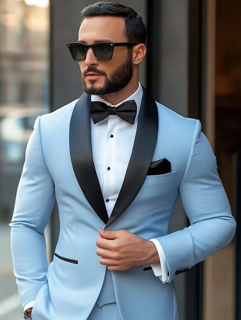 Light blue and ready to turn heads. Find this look on our website!   #SuitUp #LightBlueElegance #menssuitstyle #mensfashion #menssuits #mensstyle #suitstyle #suits #menstyle #suitup #menswear #suitandtie #men #dapperfashion #style #suitsformen #mensfashionblog #suited Light Blue Wedding Suit, Light Blue Suit Wedding, Blue Suits For Men, Blue Wedding Suit Groom, Blue Wedding Suit, Navy Suits, Mens Suit Style, Graduation Suits, Suits Formal