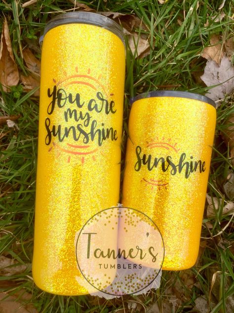 #tannerstumblers You Are My Sunshine Tumbler, Yellow Tumbler Ideas, Rad Coffee, Painted Tumblers, Matching Tumblers, Cricut Ideas Projects, Diy Vinyl Projects, Tumblr Cup, Epoxy Cups