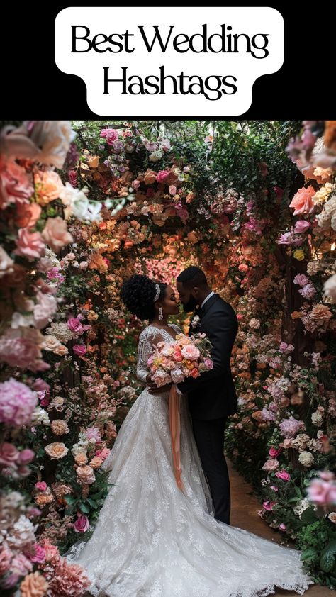 Couple celebrating their wedding with unique Instagram hashtags Cute Wedding Hashtags, Funny Wedding Hashtags, Creative Wedding Hashtags, Best Wedding Hashtags, Wedding Hashtag Ideas, Wedding Hashtag Generator, Love Hashtags, Wedding Phrases, Hashtags For Instagram