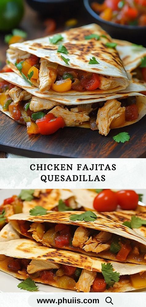 These Chicken Fajitas Quesadillas are a delightful fusion of classic fajitas and cheesy quesadillas, making for a mouthwatering dish that is both quick to prepare and incredibly satisfying. The tender chicken, vibrant bell peppers, and onions are seasoned to perfection, all wrapped in a crispy tortilla and oozing with melted cheese. This recipe is not just a meal; it’s an experience that brings the flavors of Tex-Mex cuisine right to your kitchen. ... Chicken Quesadillas, Chicken Fajitas, Peppers And Onions, Quesadillas, Bell Peppers, Chicken Tenders, Tex Mex, Melted Cheese, Fajitas