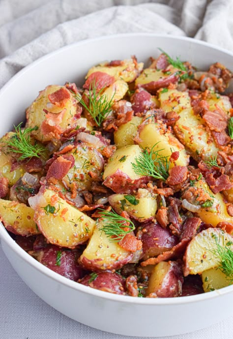 German Potato Salad Southern Picnic, Slow Cooker Red Cabbage, Warm German Potato Salad, Slow Cooker Scalloped Potatoes, Warm Potato Salad, German Potato Salad Recipe, Potatoes With Bacon, Scalloped Potatoes And Ham, Cherry Tomato Sauce