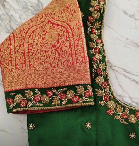 Embroidery Blouse Designs For Silk Saree, Temple Design Maggam Work Blouse, Simple Jardoshi Work Design Blouse, Vasanthi Creations Maggam Work, Maggam Work Blouse Designs Latest For Pattu Sarees Simple, Simple Maggam Works, Simple Maggam Work Blouse Designs, Simple Work Blouse Designs, Simple Maggam Work Blouses