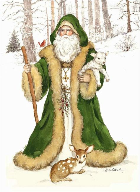 Betty Whiteaker - WOODLAND SANTA High Magick, Courtney Davis, Holiday Backgrounds, Santa Paintings, Santa Claus Images, Victorian Santa, Santa Art, Christmas Ephemera, Santa Pictures